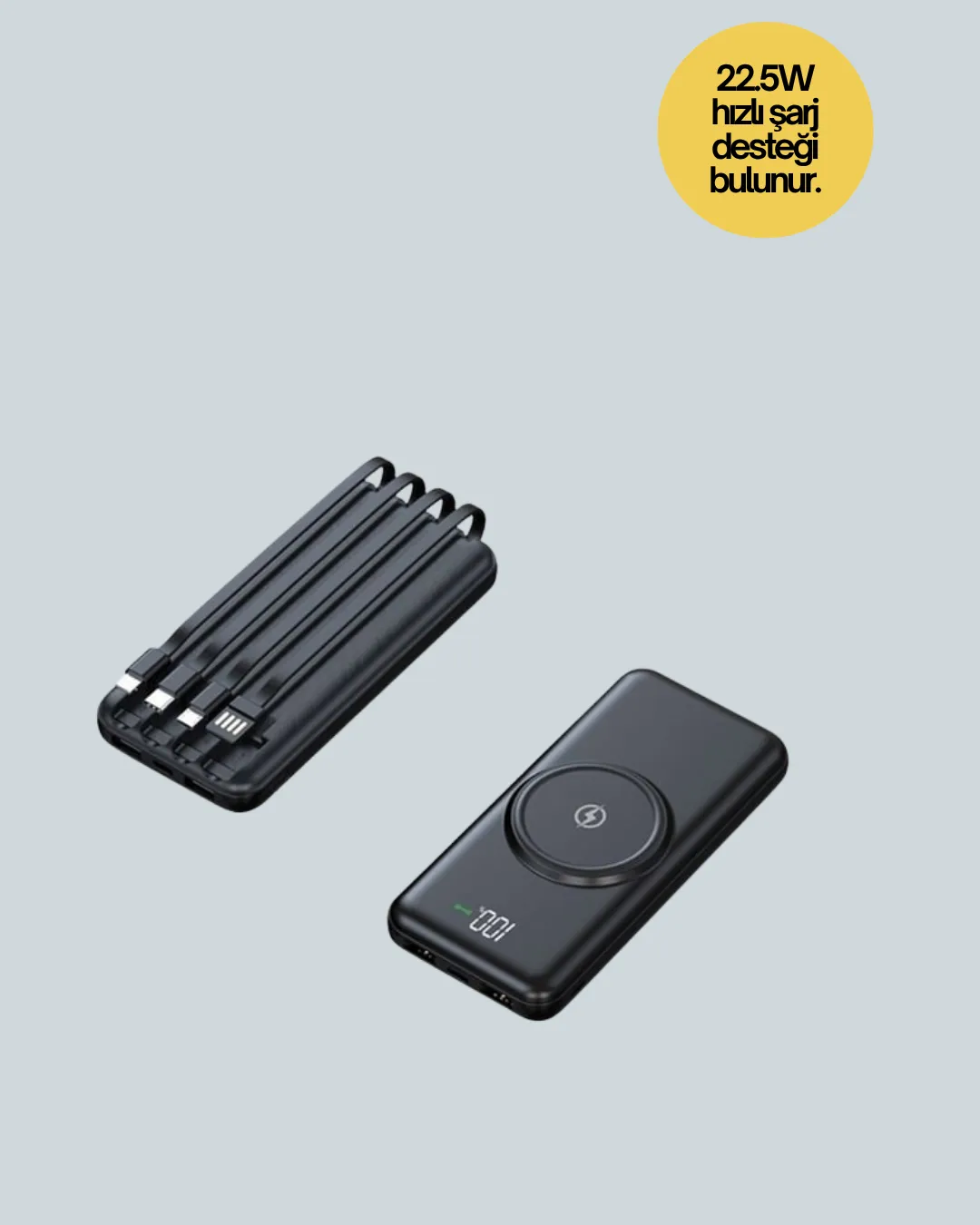 22.5W Hızlı + 15W Kablosuz Şarj – Akıllı Powerbank ile Her An Enerji