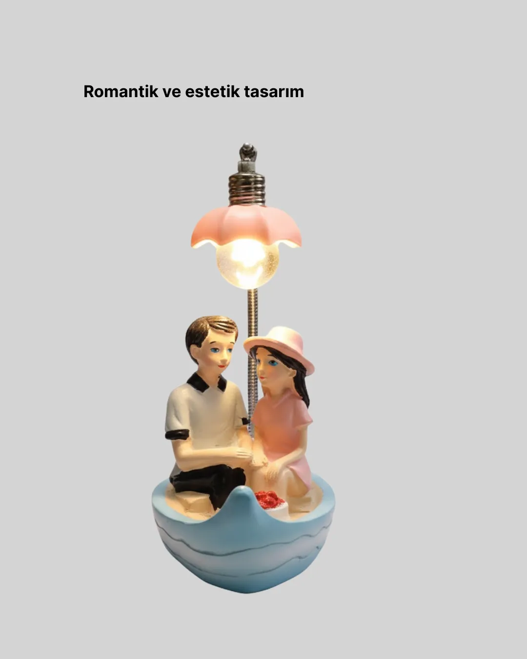 Romantik Çift Figürlü Gece Lambası Sandal Model Sevgiliye Özel Hediye