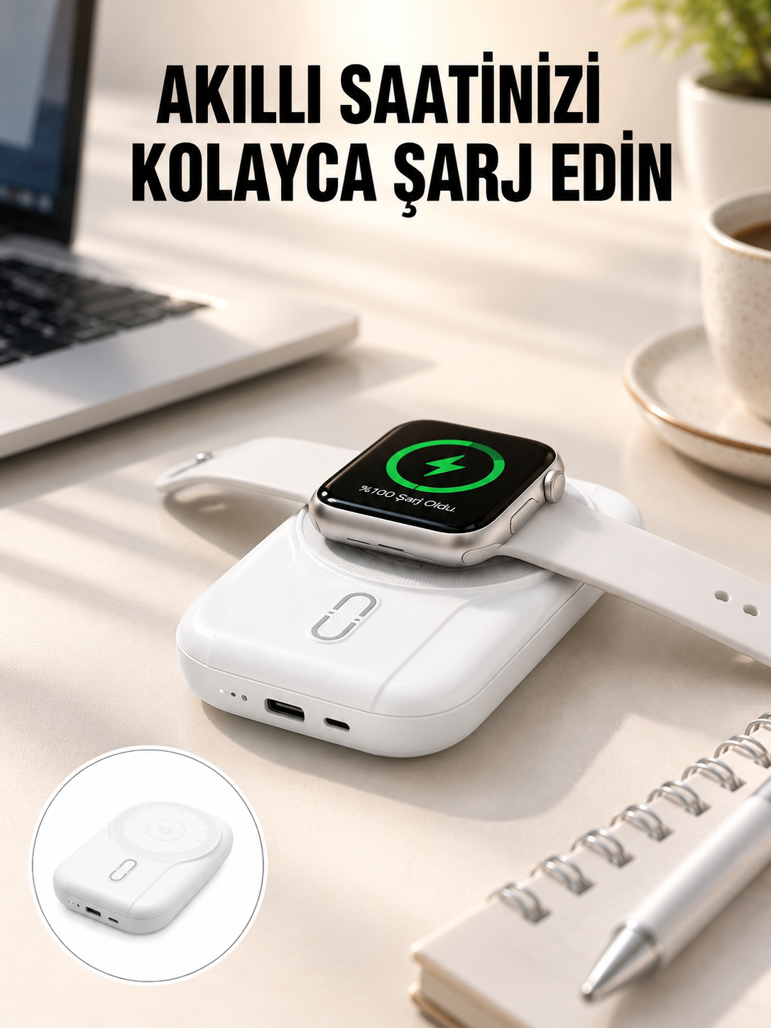 Kablosuz ve Kablolu Şarj Destekli 10000 mAh Taşınabilir Powerbank
