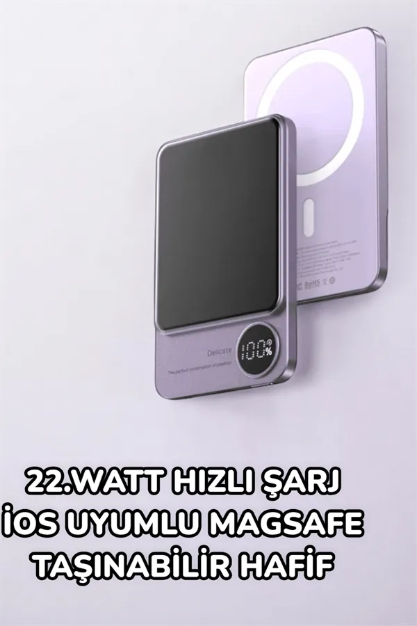 iOS Uyumlu 22.5W Hızlı Şarj Magsafe Powerbank Dijital Göstergeli 10.000 mAh