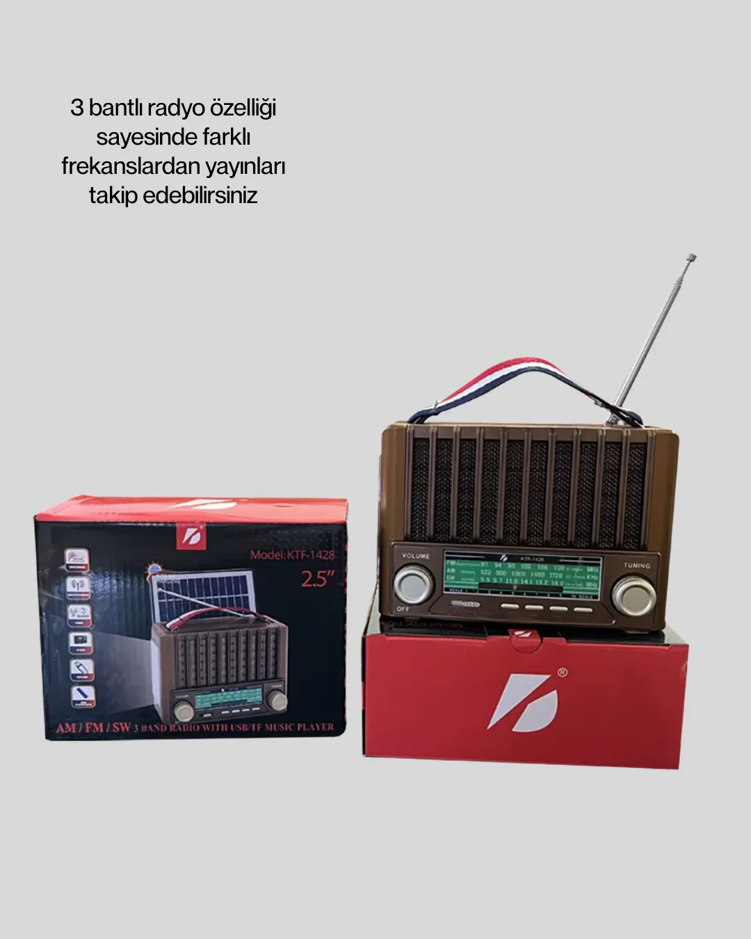 Nostaljik Tasarımlı Solar Şarjlı Radyo AM FM SW ve Bluetooth