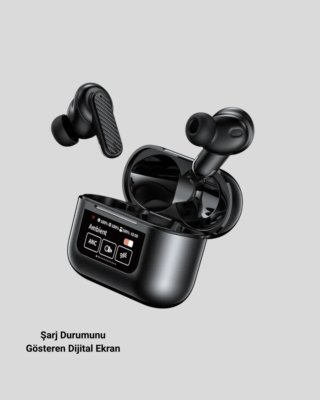 Aktif Gürültü Engelleme (ANC) Kablosuz Bluetooth Kulaklık – Dijital Ekranlı, Dokunmatik ve Uzun Pil Ömürlü