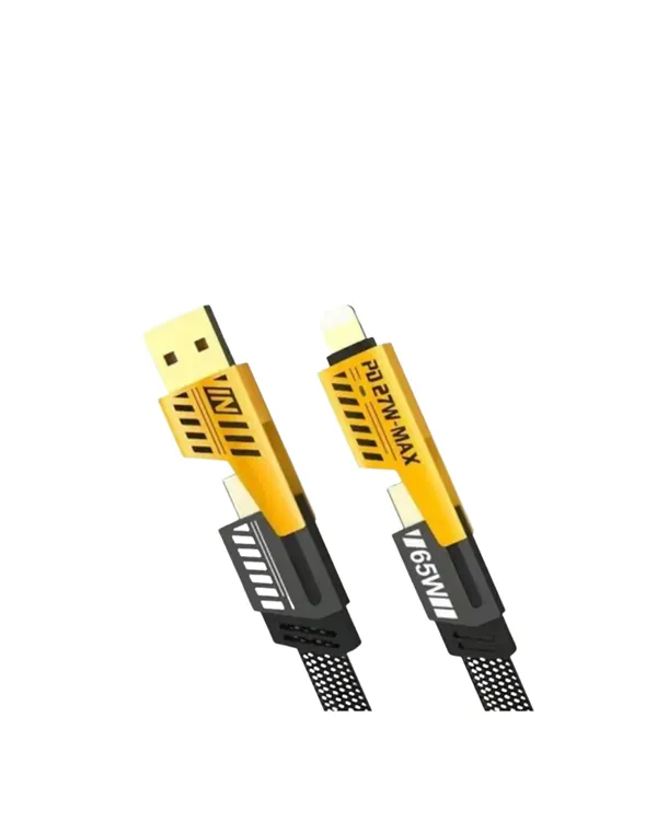 4'ü 1 Arada USB Hızlı Şarj ve Veri Kablosu – 65W Güç, Çoklu Bağlantı, 1.2m