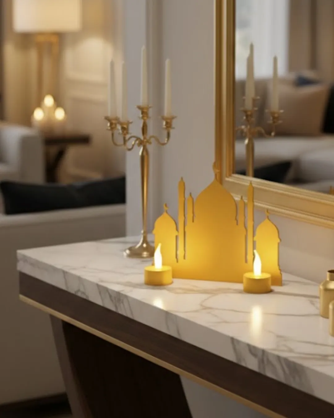 3D Ramazan Cami Dekor 2 Mumlu Işıklı Masa Üstü Biblo