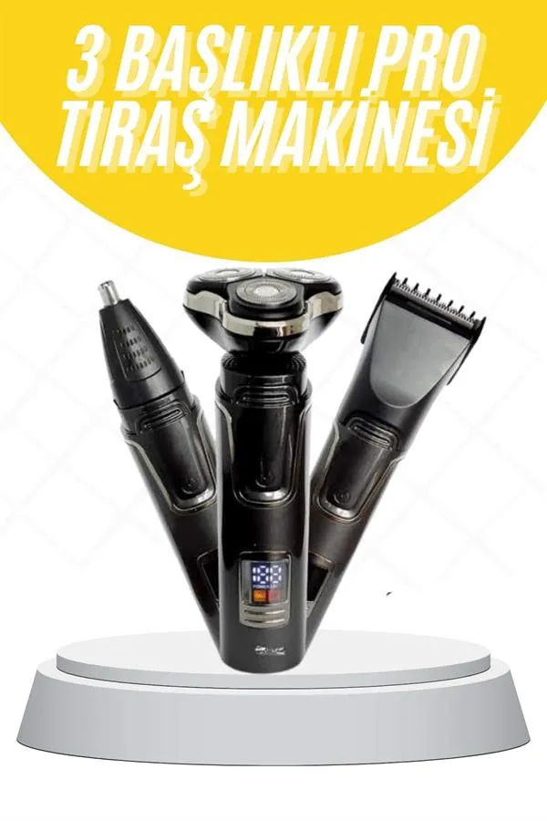 Tıraş Makinesi Profesyonel 3in1 Dijital Göstergeli 3 Başlıklı Erkek Bakım