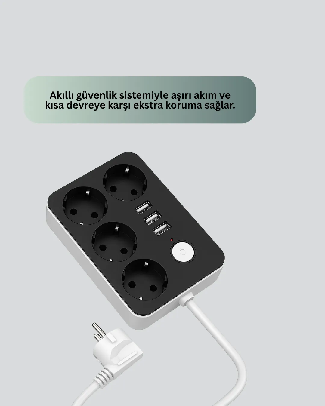 4 Prizli 3 USB Portlu Anahtarlı Akım Korumalı Priz