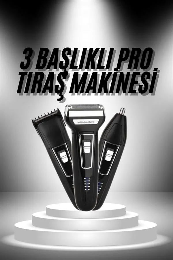 3'lü Set Saç Sakal Kesme Traş Makinesi Burun Kılı Alma Tıraş Makinesi