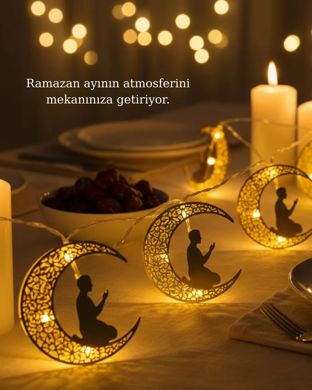 Dekoratif Ramazan Ay Işığı Secde Eden Adam Figürlü