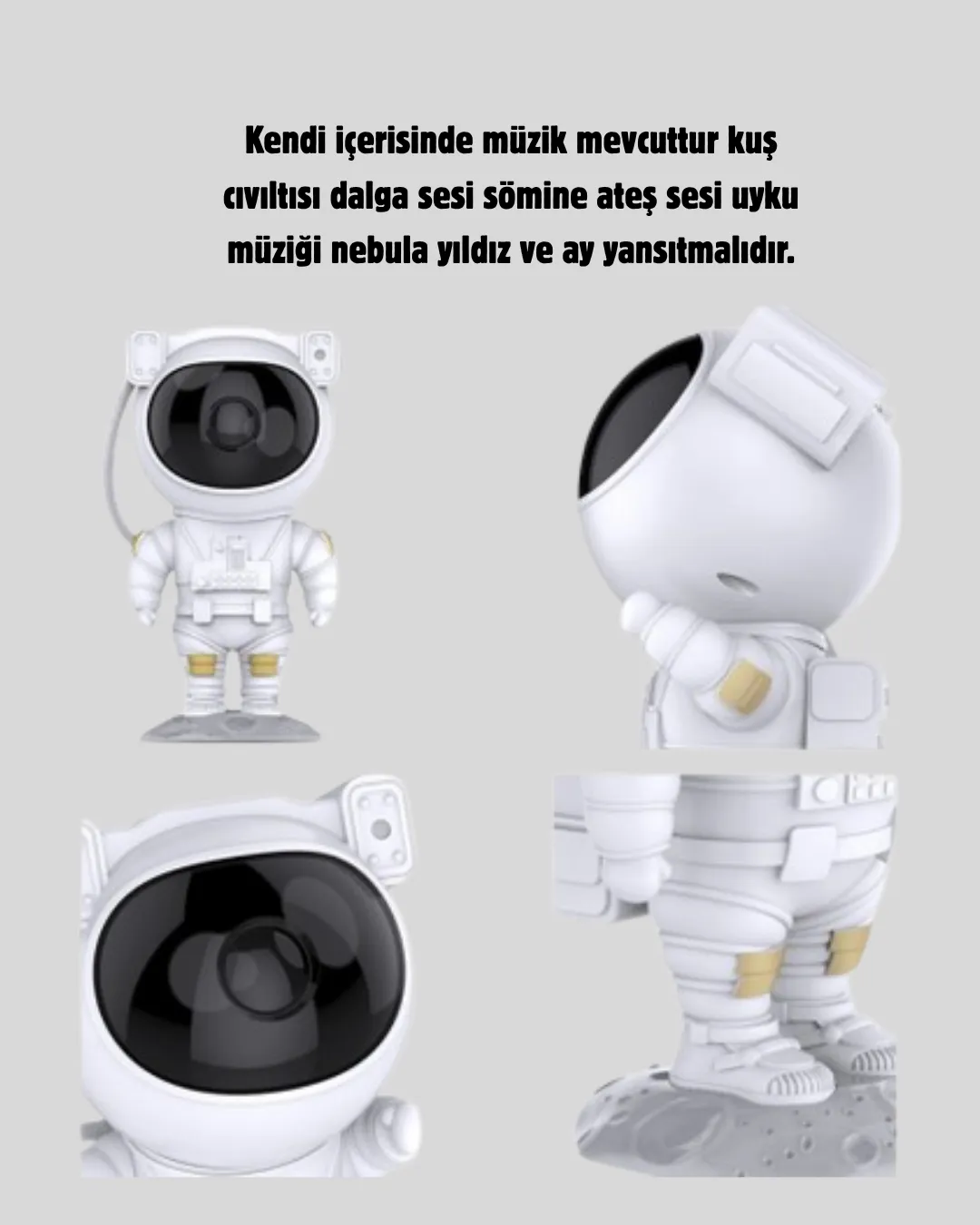 Bluetooth Müzikli Astronot Projeksiyon Lambası Yıldız ve Ay Efektli