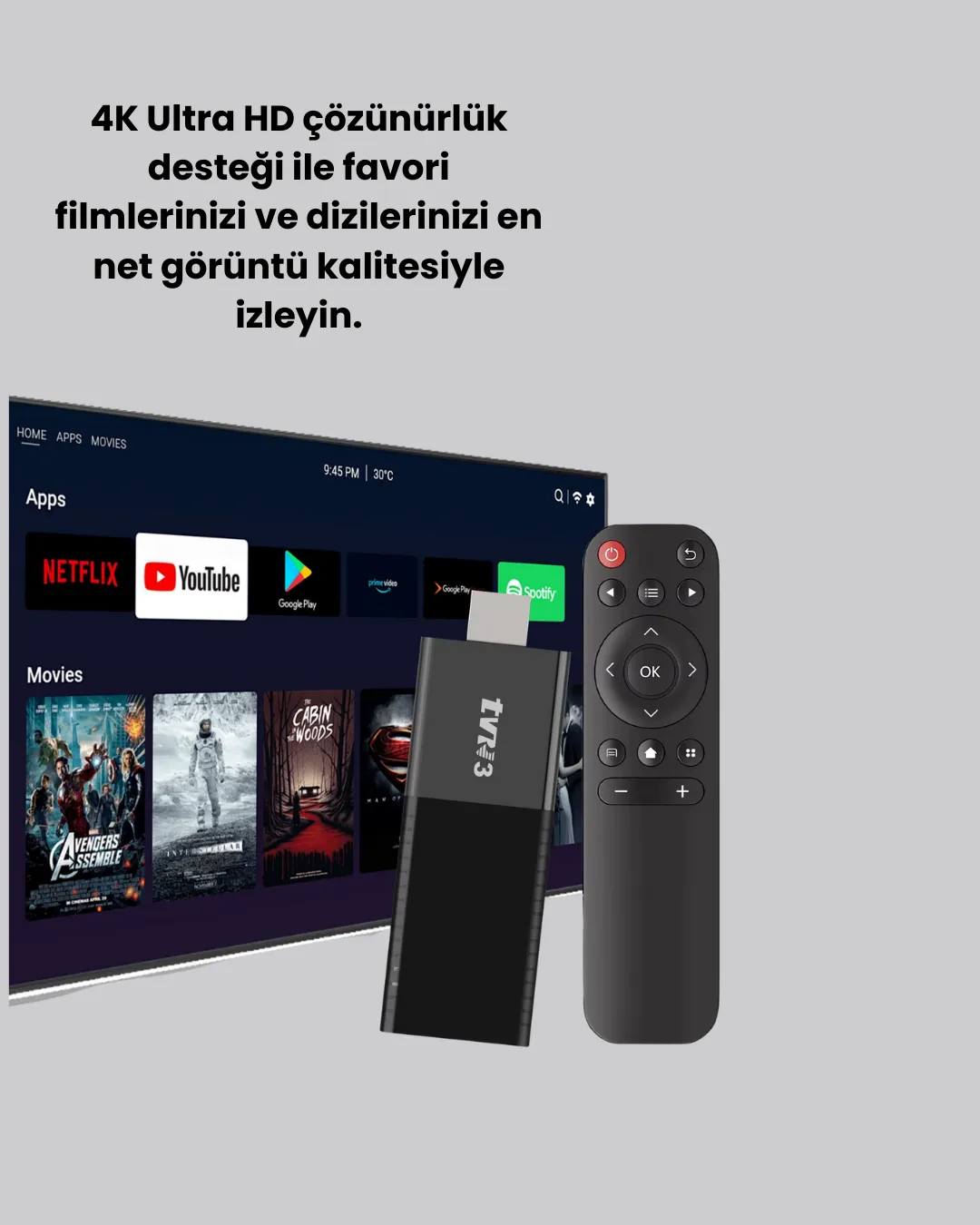 4K Ultra HD Android TV Stick – Tak Çalıştır Akıllı TV Cihazı
