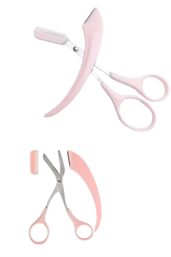 Kavisli Kaş Kirpik Düzeltici Bıyık Alma Taraklı Kaş Makası Yüz Bakım Seti Makas