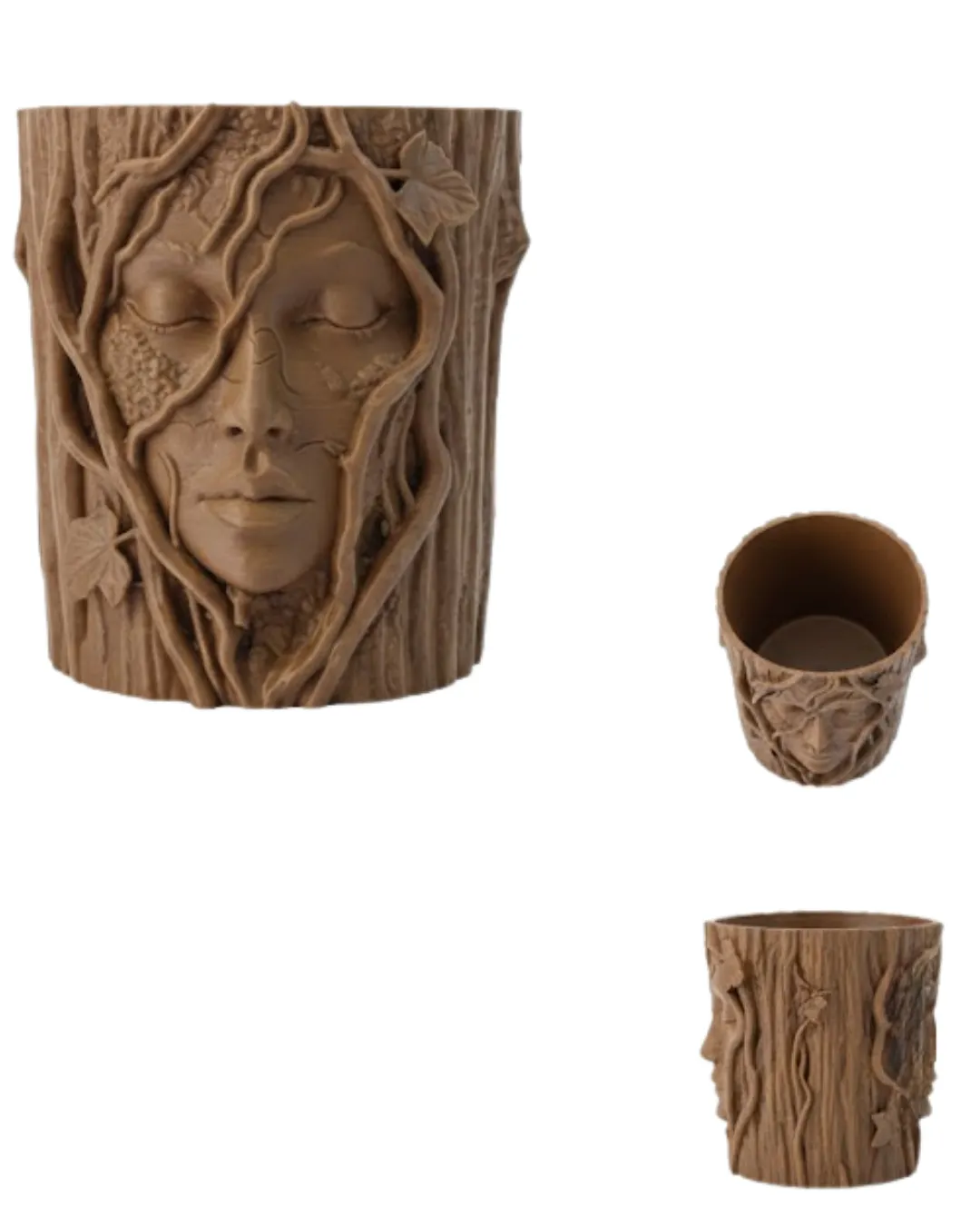 Doğa Temalı Yüz Detaylı Dekoratif Vazo 3D Ağaç Desenli Şık Saksı