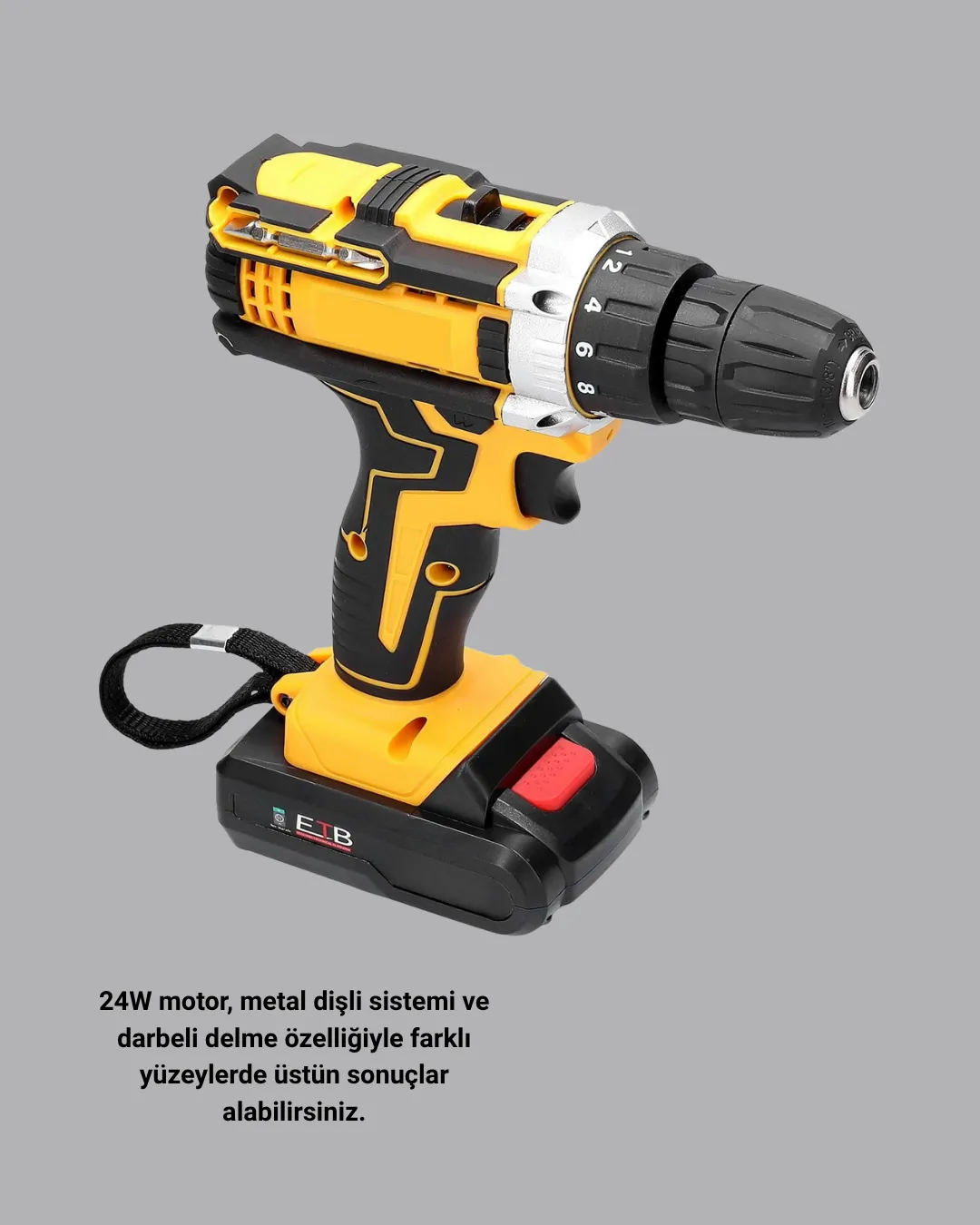 Çift Bataryalı Darbeli Şarjlı Matkap Seti – Metal Dişli, 24 Parça Aksesuar ve LED Işıklı