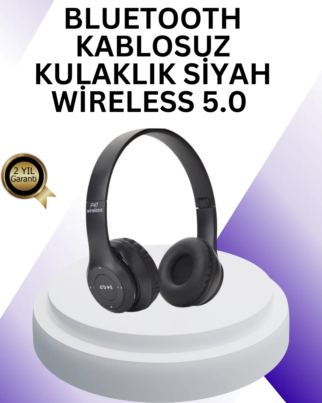 Bluetooth 5.0 Kablosuz Kulak Üstü Kulaklık | Stereo Ses ve Katlanabilir Tasarım
