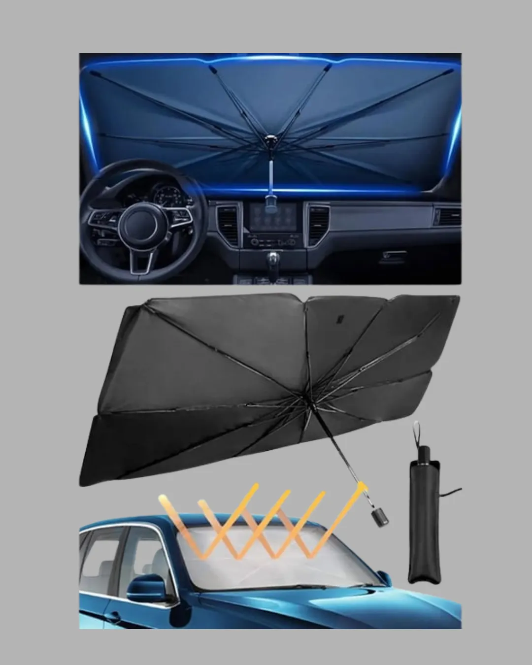 Ön Cam Güneşliği – Kalın Kumaş ve Cam Elyaf İskelet ile Maksimum UV Koruma