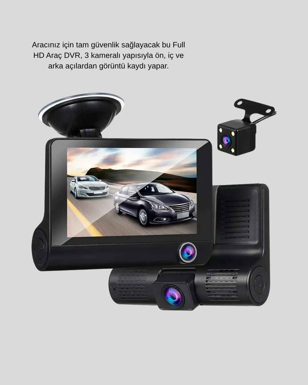 Full HD Araç Kamerası 3’lü 4.0” Ekranlı ve HDR Gece Görüşlü