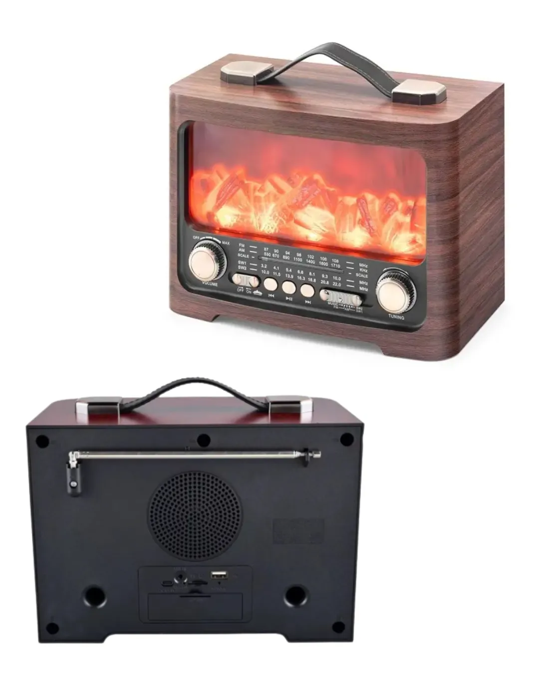 Taşınabilir Şömine Efektli Bluetooth Hoparlör FM Radyo LED Işıklı Müzik Çalar