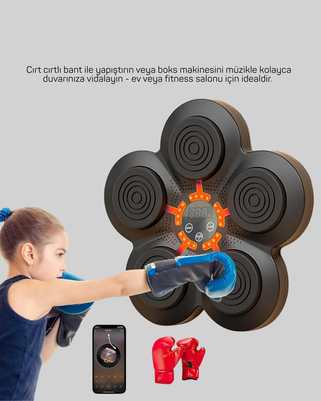 Bluetoothlu Akıllı Boks Antrenman Cihazı Işıklı Hedefli Kardiyo ve Fitness Aleti