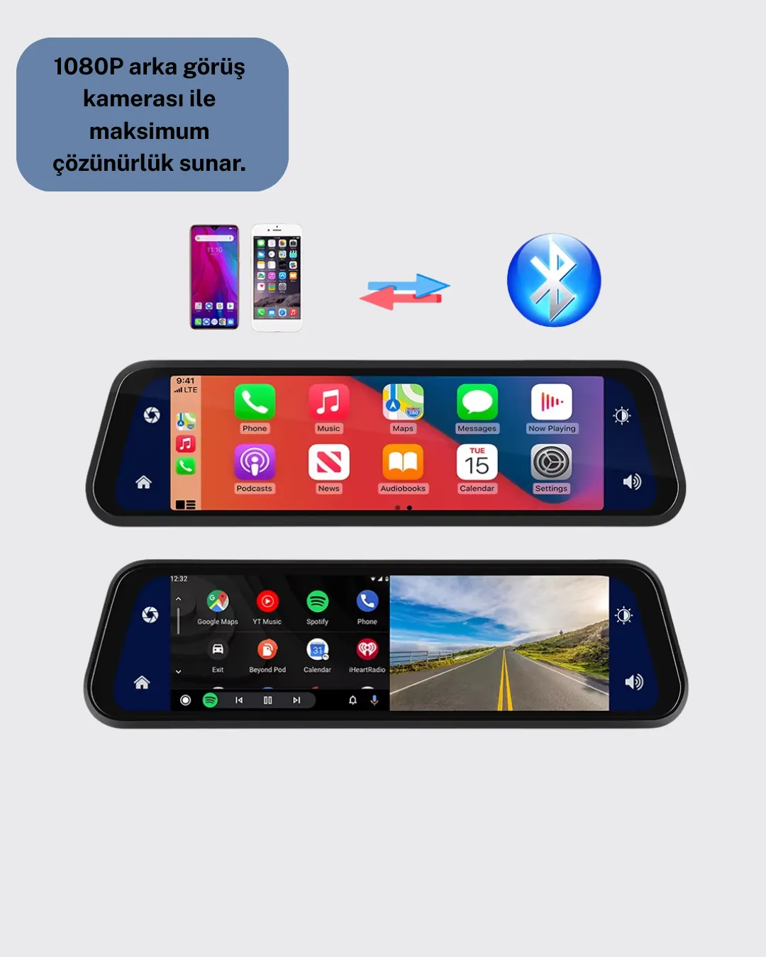 Ultra Geniş Açılı Araç Kamerası Dokunmatik Ayna Kayıtlı