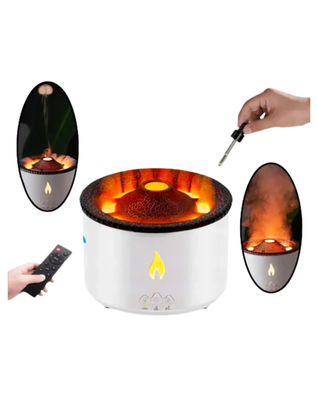 Alev ve Volkan Efektli Ultrasonik Aroma Difüzörü LED Gece Lambalı Hava Nemlendirici