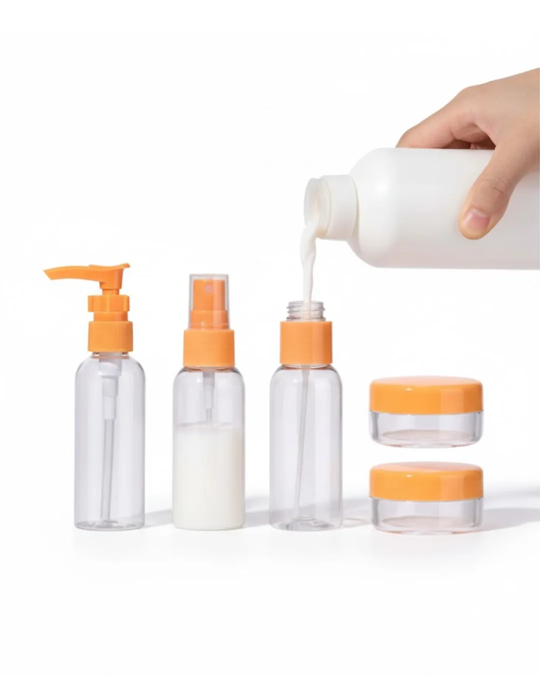 5 Parça Taşınabilir Seyahat Banyo Seti Şeffaf Şişe Takımı