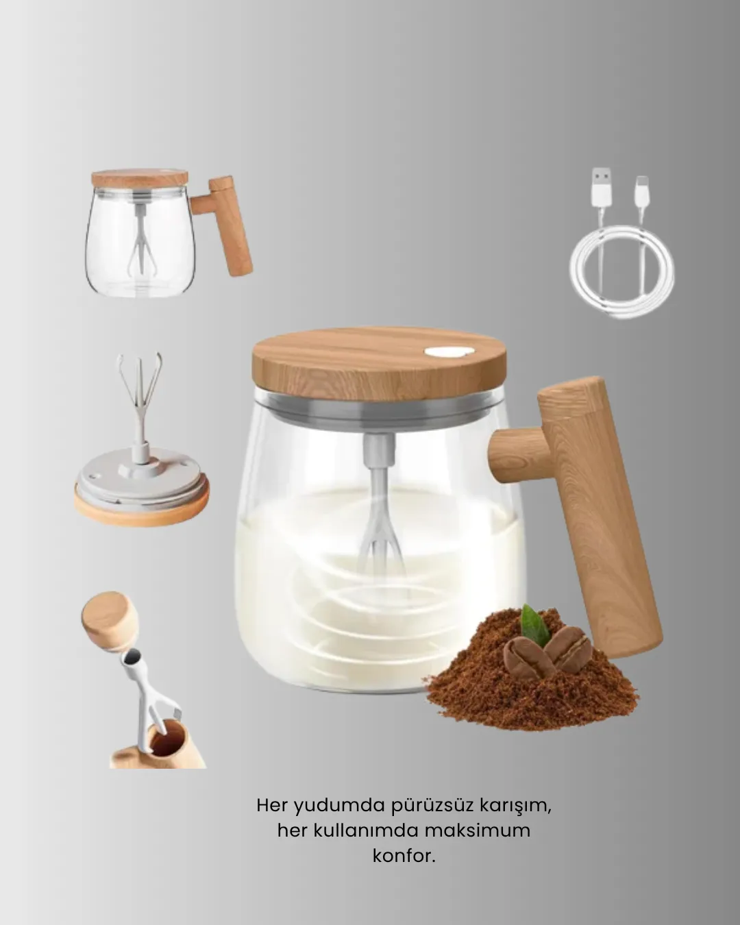 IP6 Su Geçirmez Şarjlı Kupa – 3D Karıştırma, Sabit Sıcaklık, 400 ml
