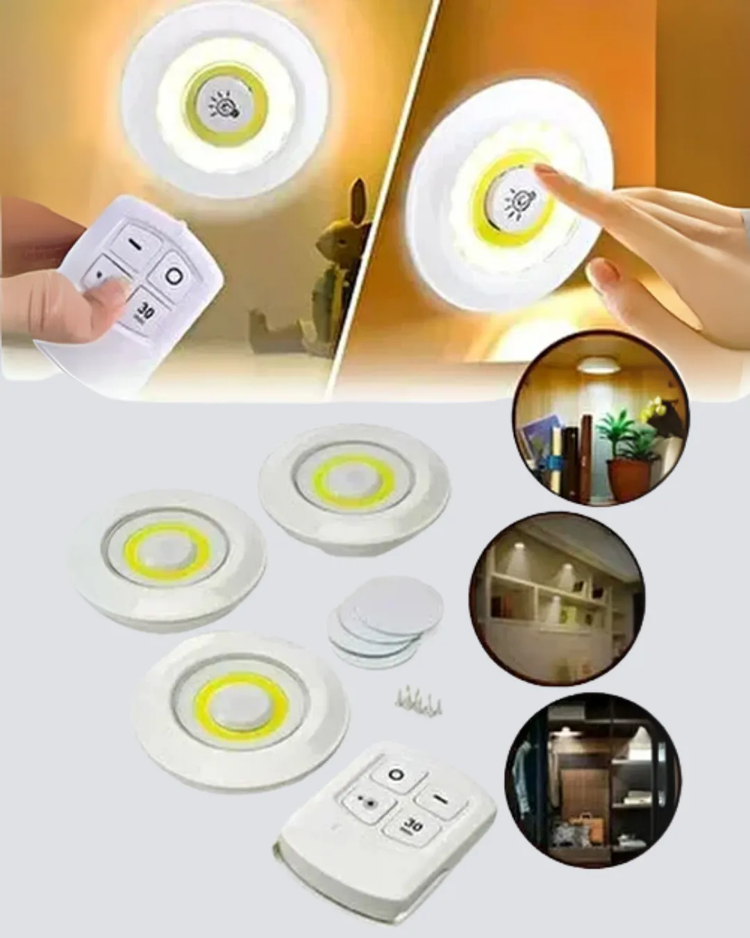 Kablosuz Gün Işığı 3’lü LED Spot Lamba Kumandalı