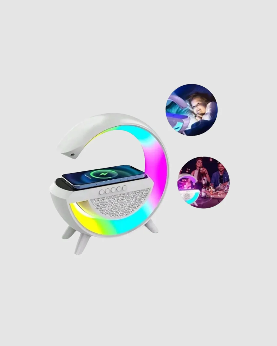 Kablosuz Şarjlı Bluetooth Hoparlör ve Gece Lambası – NFC, FM Radyo, RGB Işık