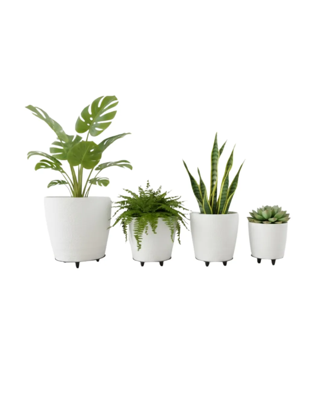 4’lü 3D Beyaz Ayaklı Saksı Seti Modern Minimal Dekoratif Vazo