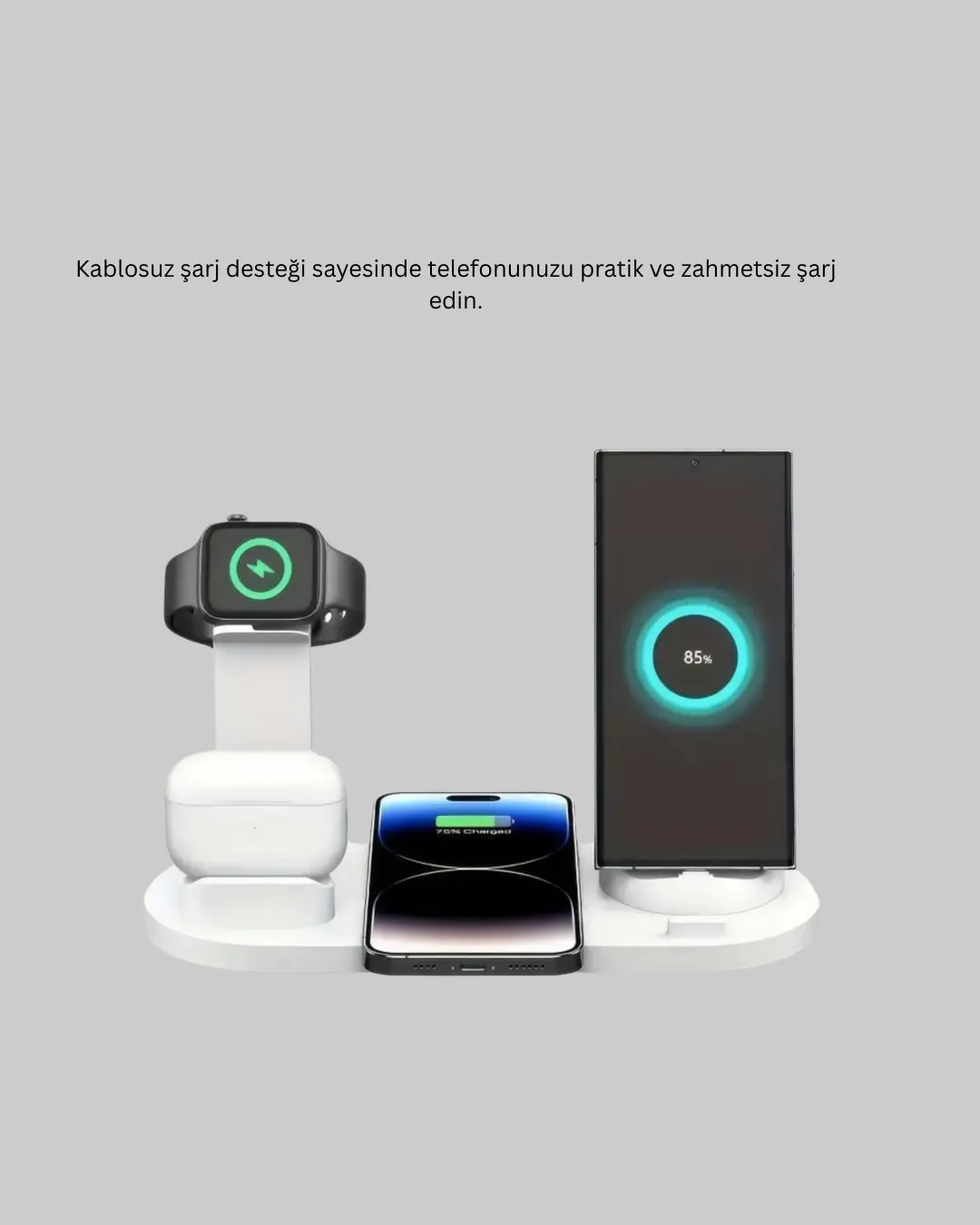 Modern Tasarımlı Çok Fonksiyonlu Kablosuz Şarj Standı
