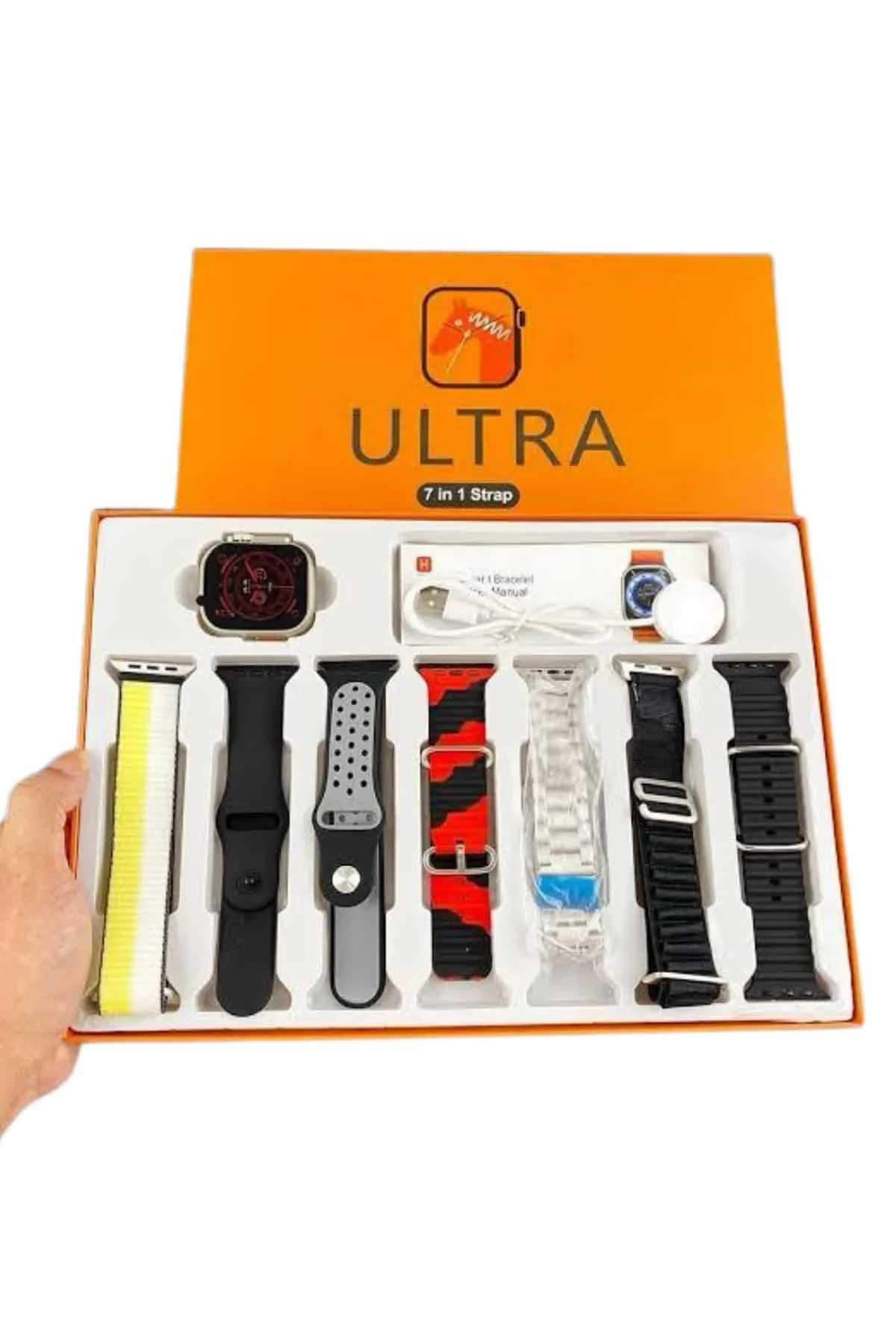 7 Kordonlu Akıllı Saat Plastik Kordon Hasır Kordon Çelik Kordon