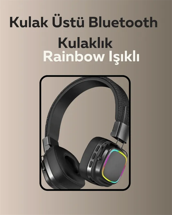Bluetooth 5.3 Rainbow Işıklı Kulak Üstü Kablosuz Kulaklık