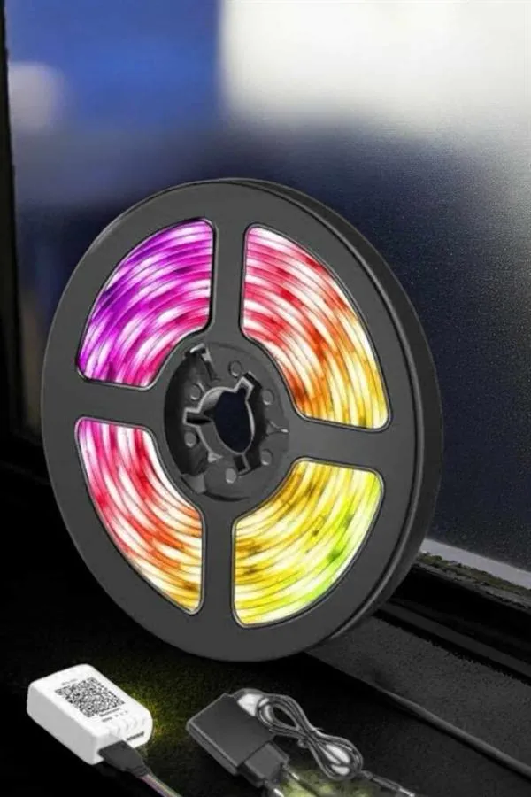 5 Metre Şerit Led RGB Işıklı Kumandalı Güç Adaptörü Her Ortama Uygun