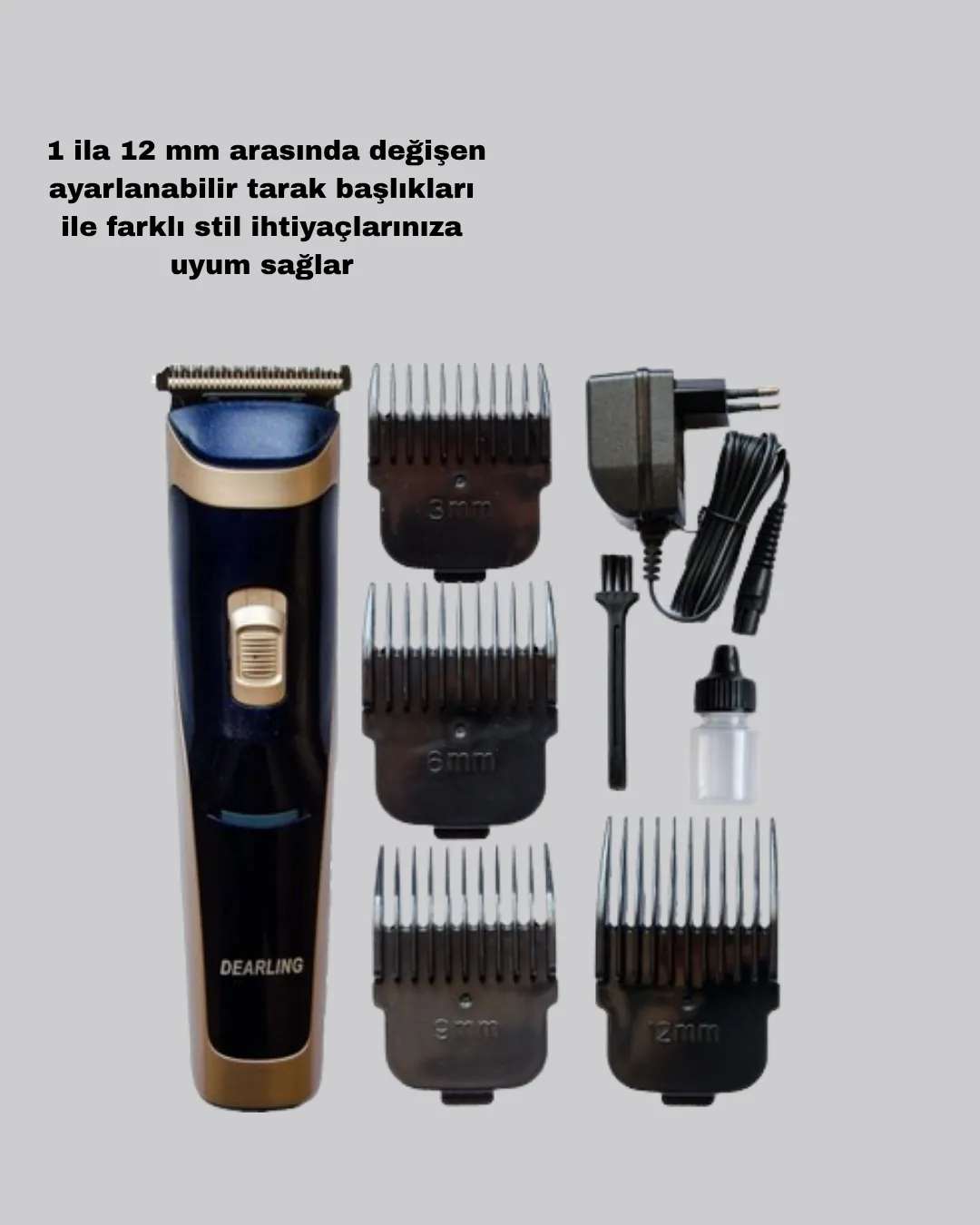 Profesyonel Şarjlı Saç ve Sakal Kesme Makinesi – Unisex, 12 mm Ayarlanabilir Başlık