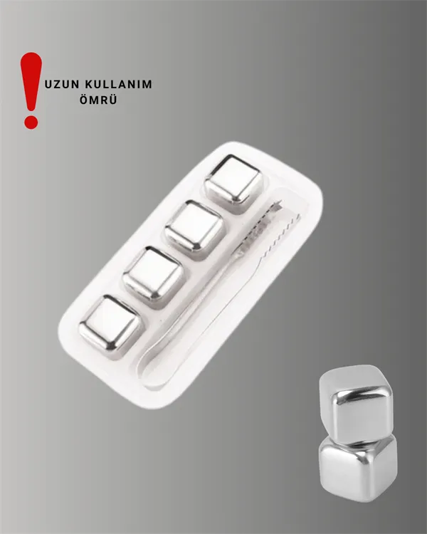 Yeniden Kullanılabilir 304 Çelik Metal Buz Küpleri 4'lü Set