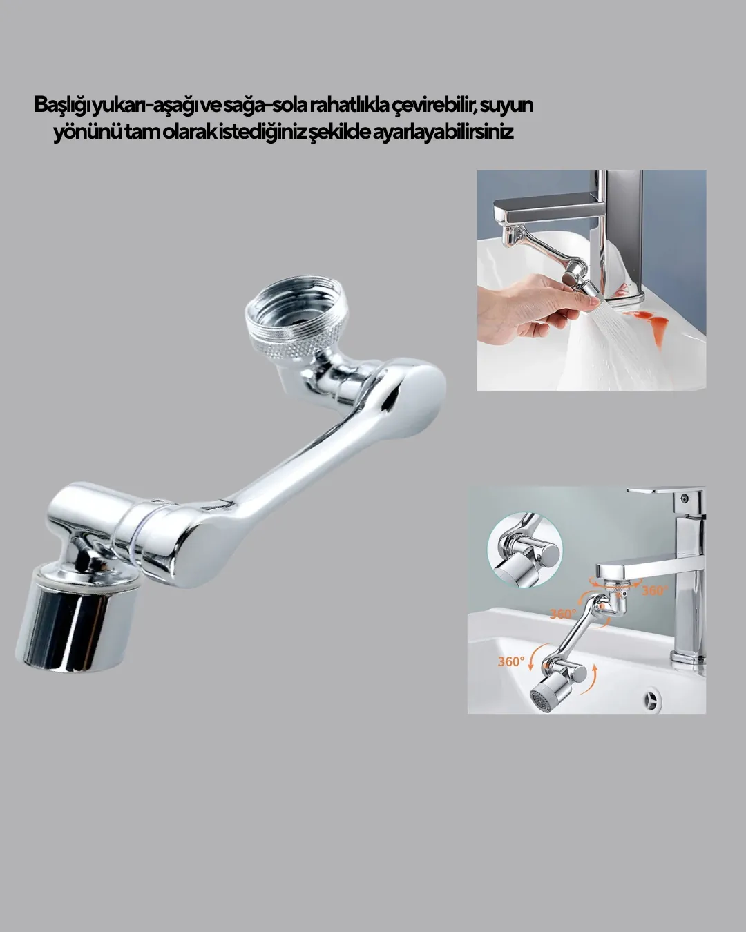 1080° Dönebilen Musluk Başlığı Robotik Kol Havalandırıcı Çok Yönlü Su Yönlendirme