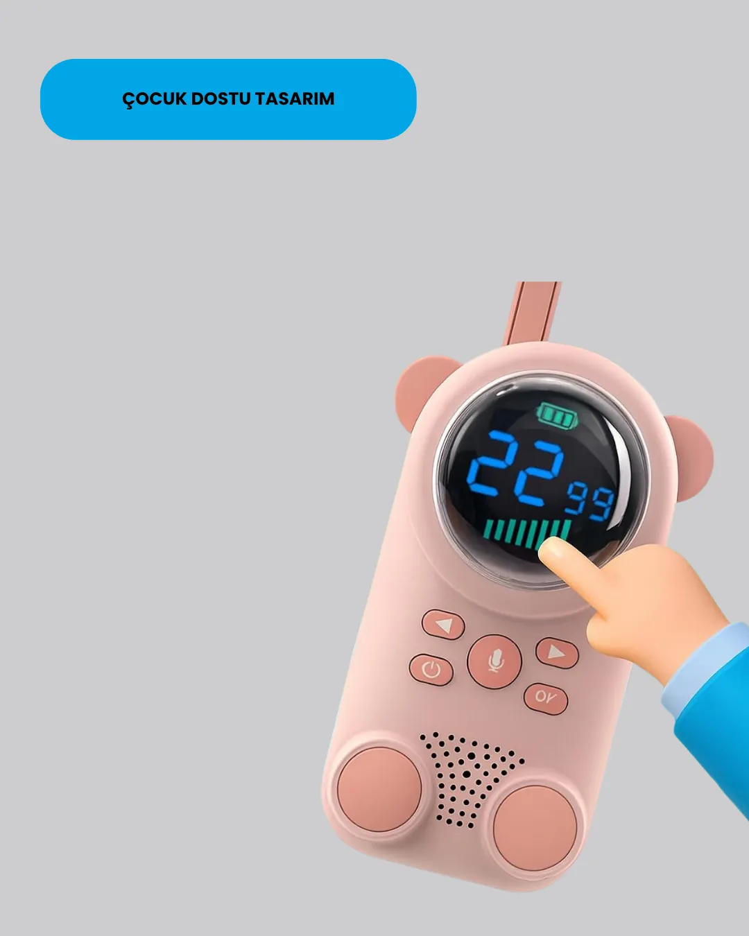 Çocuk ve Bebek Telsizi – 22 Kanal, VOX Modu, USB Şarjlı, Renkli Ekran