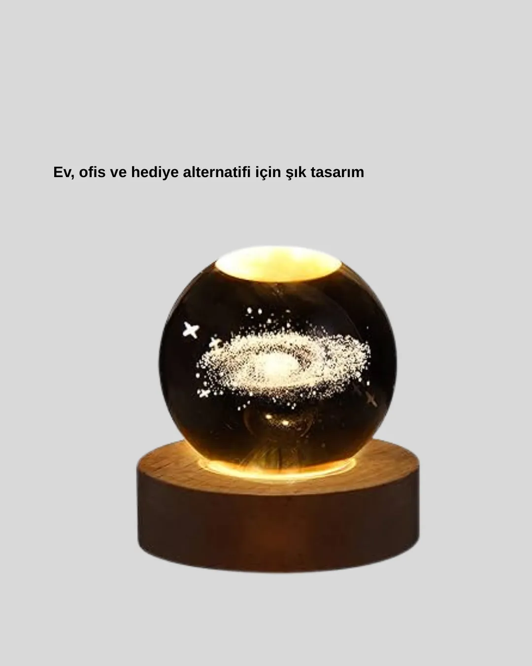 3D Lazer İşlemeli Galaksi Küre USB LED Ahşap Standlı Oda Gece Lambası