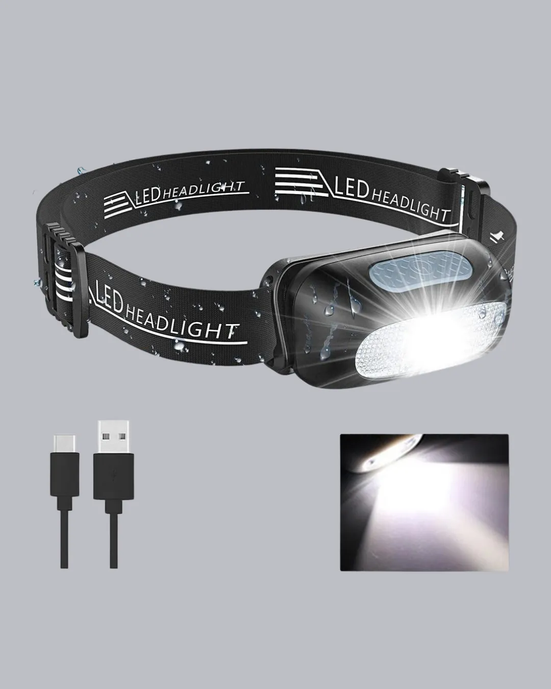 IPX5 Su Geçirmez Şarjlı LED Kafa Feneri | Hareket Sensörlü, Ayarlanabilir 60° Far