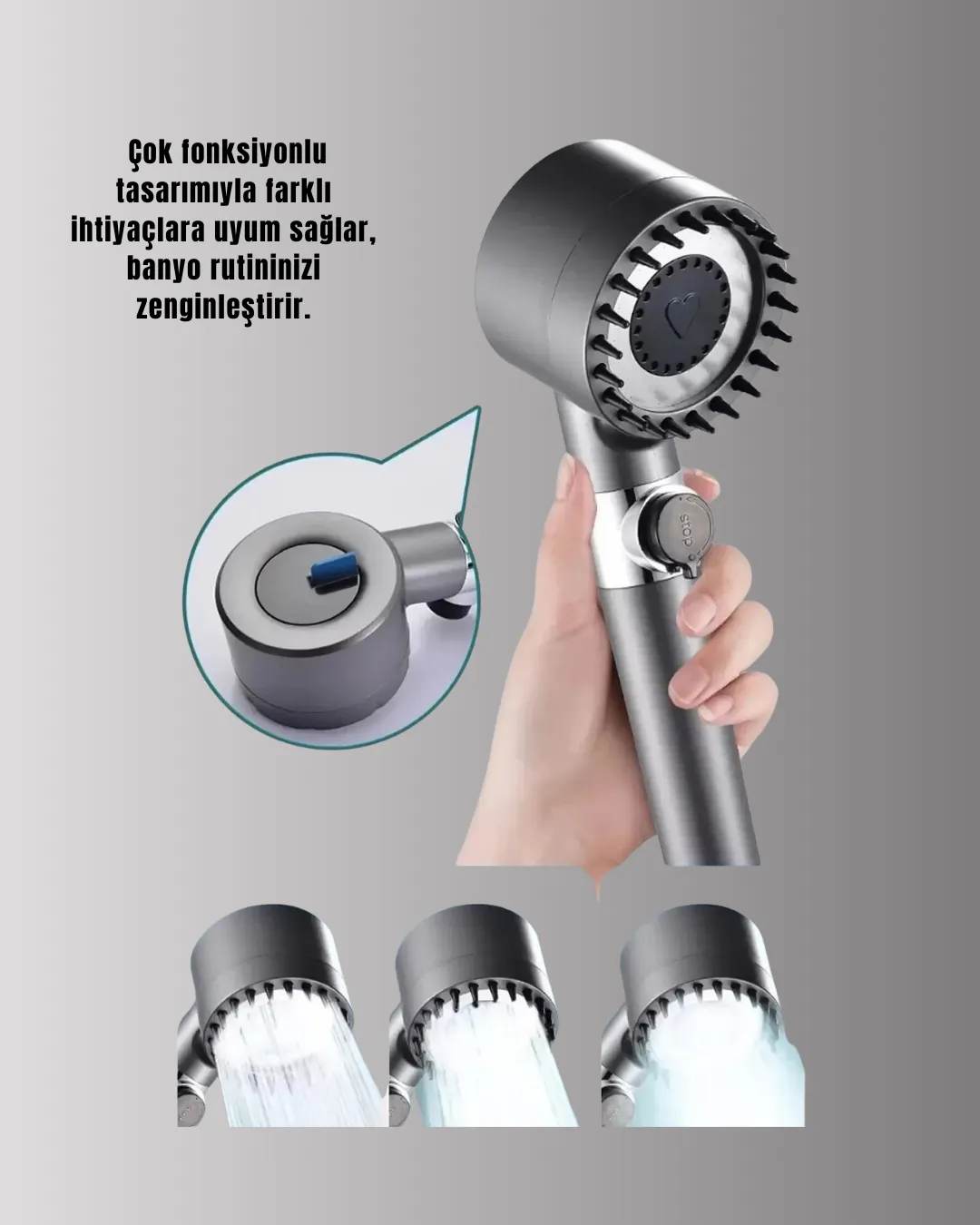Aç Kapa Tuşlu Filtreli Duş Başlığı Yeni Nesil Tasarım