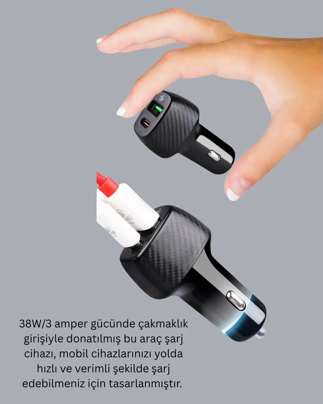 3A Güç Kapasiteli USB & Type-C Çakmaklık Şarj Adaptörü