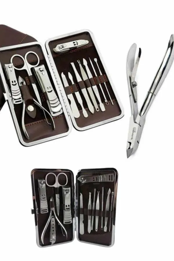 12 Parça Paslanmaz Çelik Kompakt ve Taşınabilir Manikür Makası Tırnak Makası