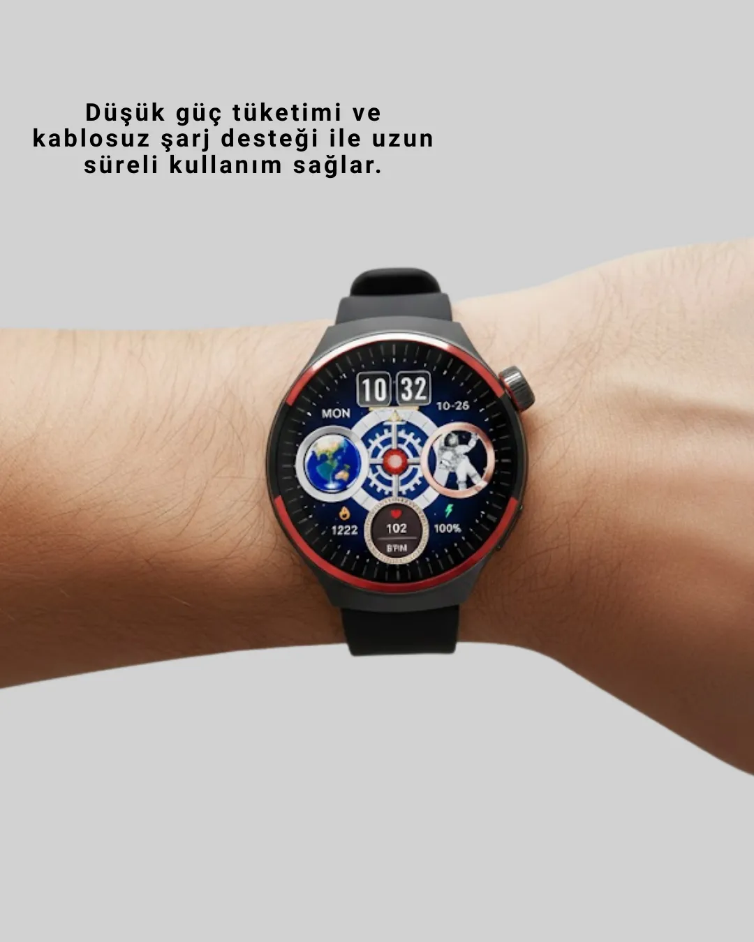 Dokunmatik Akıllı Saat Kablosuz Şarj AMOLED Ekran