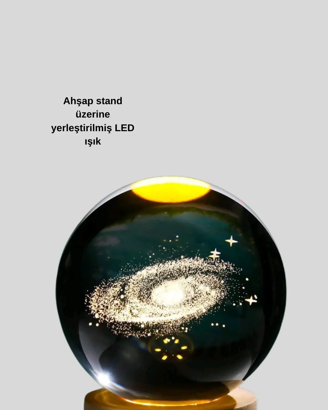 3D Lazer İşlemeli Galaksi Küre USB LED Ahşap Standlı Oda Gece Lambası