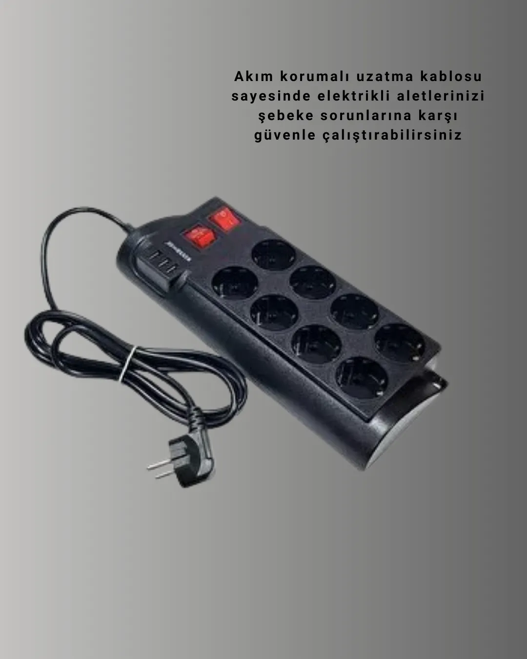 Termal Korumalı 8 Prizli 3 USB’li Uzatma Kablosu