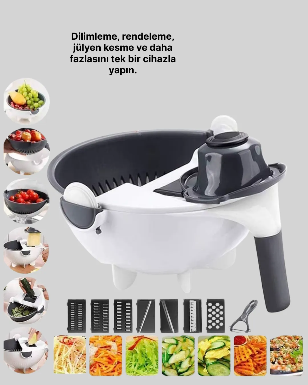 Döner Mekanizmalı Sebze Doğrayıcı Hazneli Rende