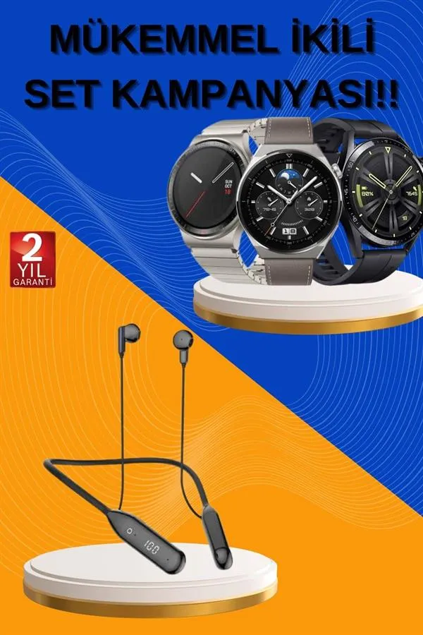 Alarm ve Titreşim Özellikli Akıllı Saat ve Mikrofonlu Kablolu Bluetooth Kulaklık 60 Saat