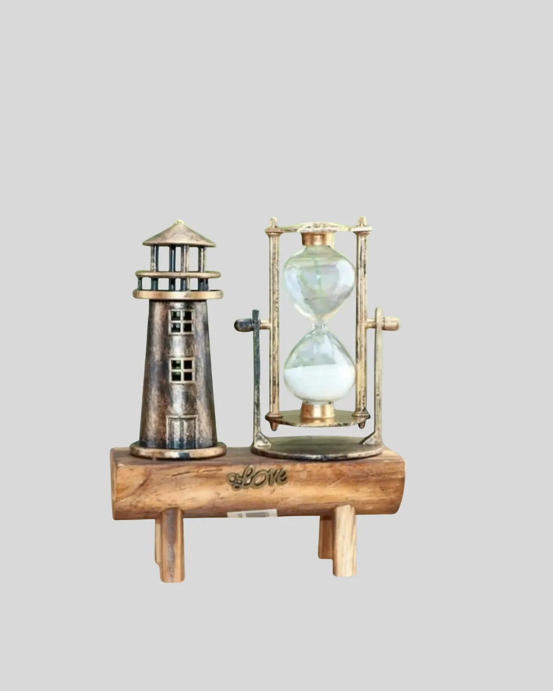 Deniz Feneri Tasarımlı Ahşap Kum Saati – Retro Masa Aksesuarı