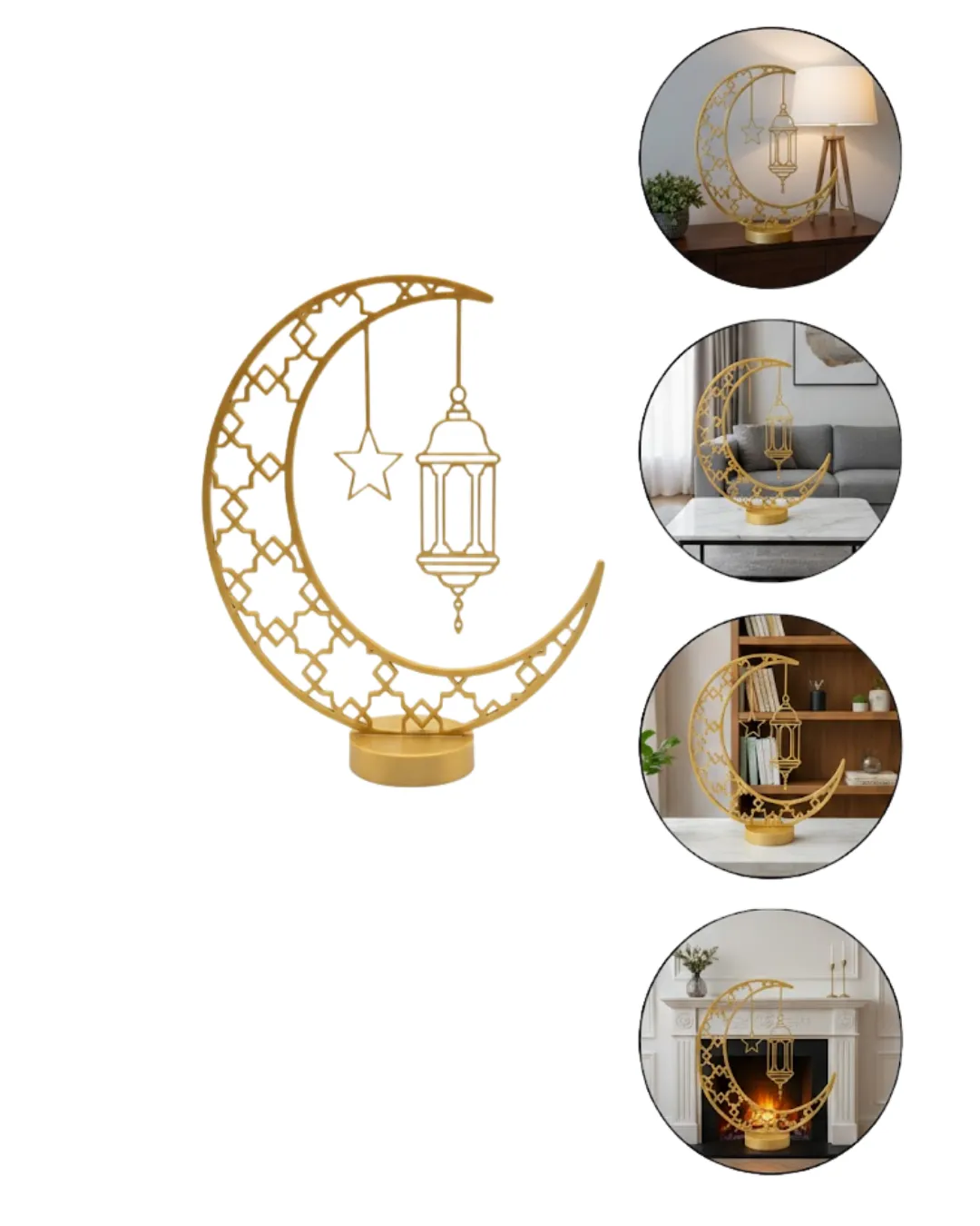 3D Hilal Cami Dekor 20x20 cm Özel Baskı Masa Üstü Süs