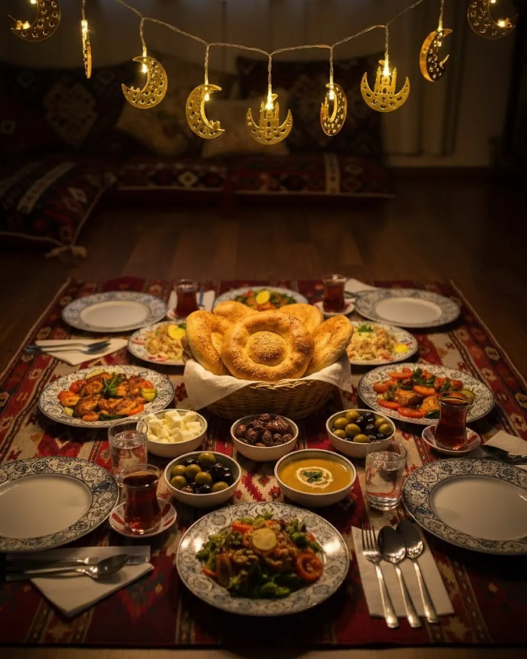 Minareli Hilal LED Işık Gold Metal Gövdeli Pilli Ramazan Dekoru